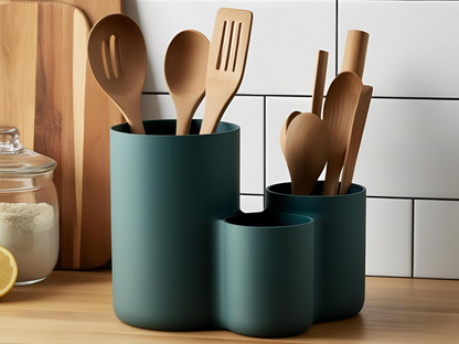 Suporte Moderno para Utensílios de Cozinha com Três Recipientes
